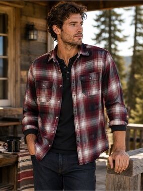 Urban Pipeline Men’s XXL Burgundy Plaid Flannel Shirt Easy Care